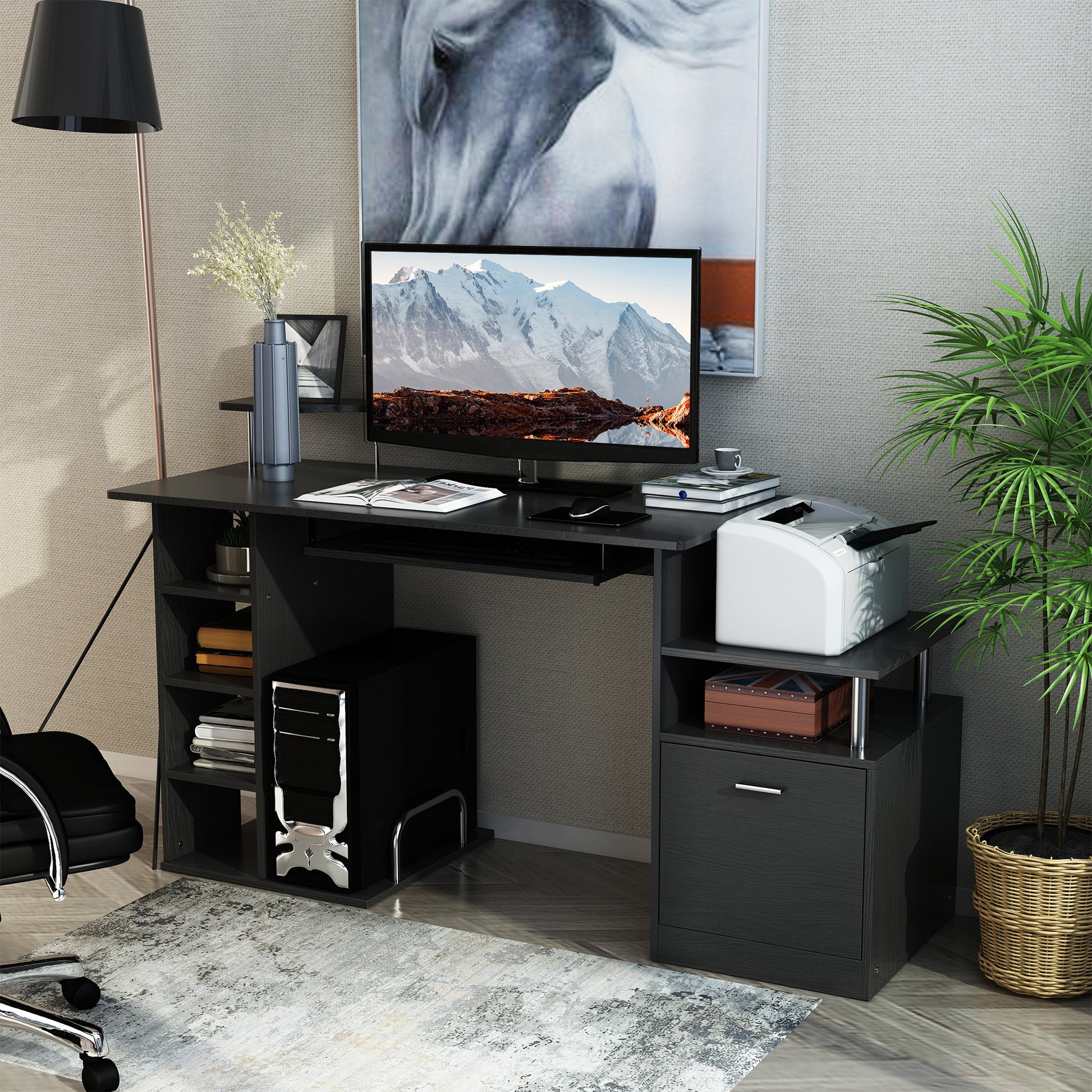 Computer Desk PC Workstation with Drawer Shelves CPU Storage Rack for Home or Office in BLACK | HOMCOM-5