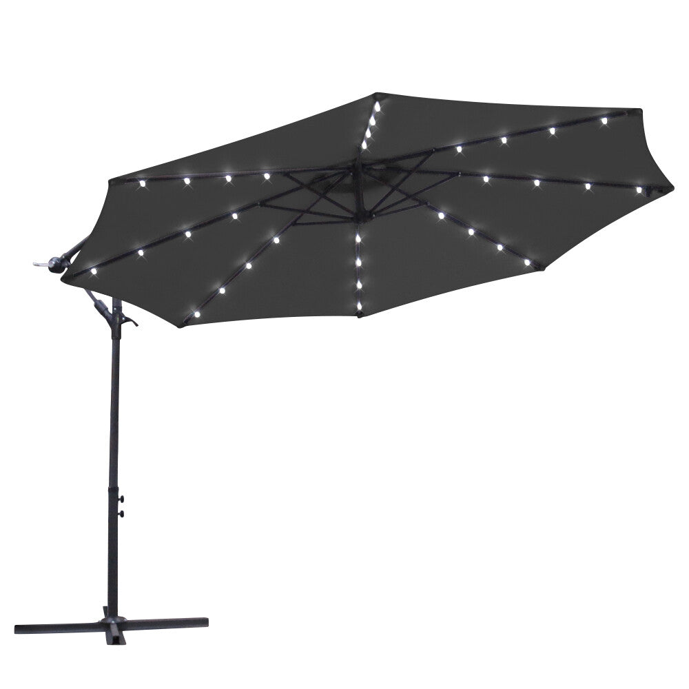 3M Outdoor LED Garden Patio Banana Parasol Hanging Umbrella Cantilever Black