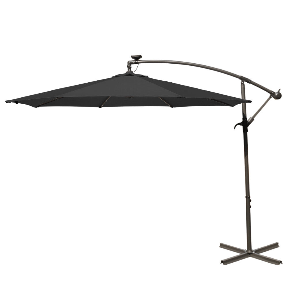 3M Outdoor LED Garden Patio Banana Parasol Hanging Umbrella Cantilever Black