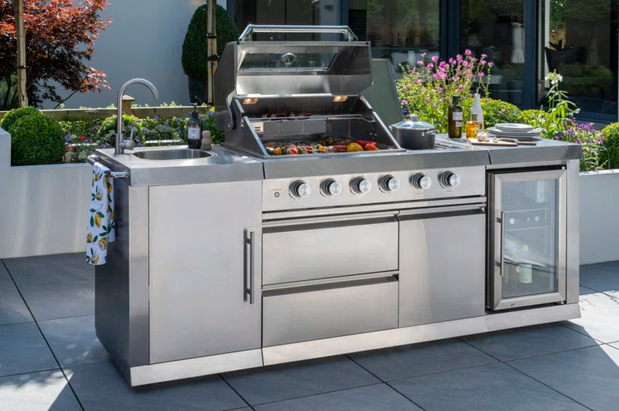 4 Burner Free Standing Liquid Propane Gas Grill with Side Burner and Cabinet