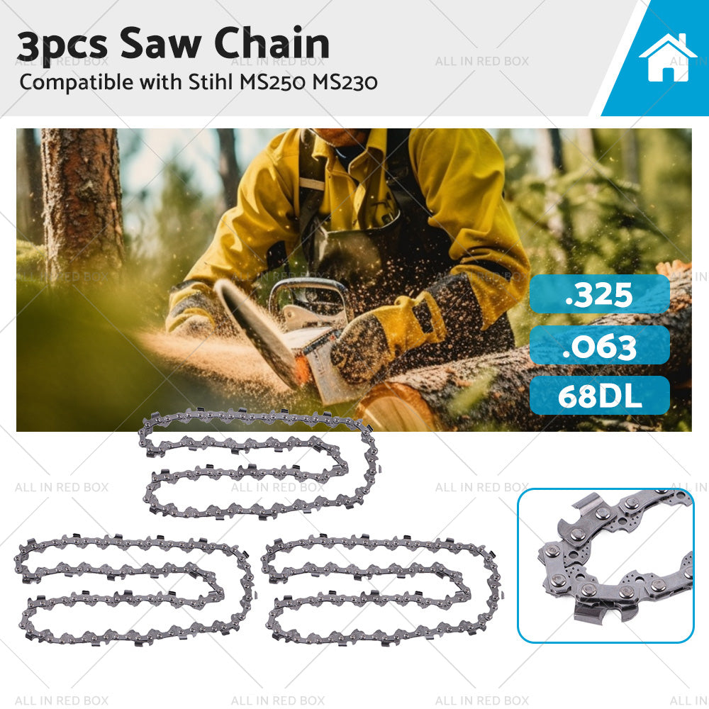 3PCS Chainsaw Chain. 325 063 68DL Suitable for Stihl 18inch MS250 MS251 MS230 MS231
