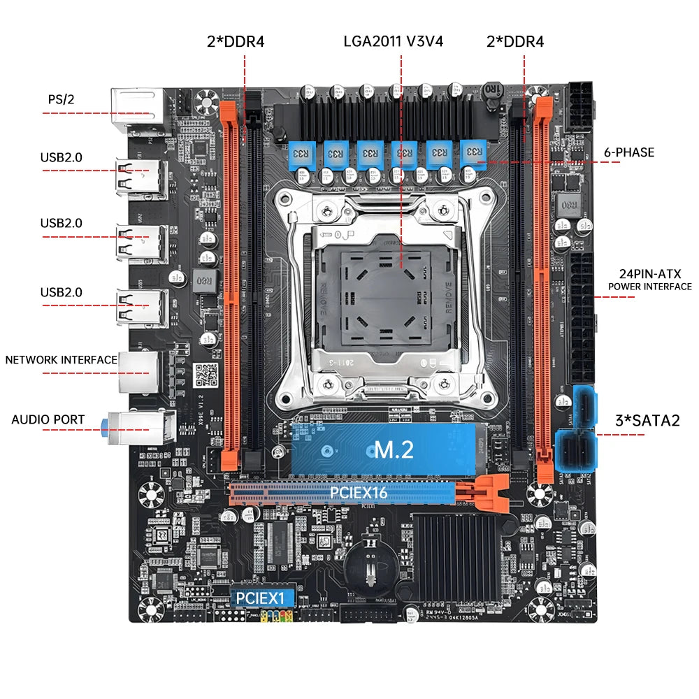 Computer Components X99 Motherboard Set with LGA2011-3 Xeon E5 2650 V3 CPU DDR4 16GB (2*8GB) 2133MHZ RAM Memory Desktop PC