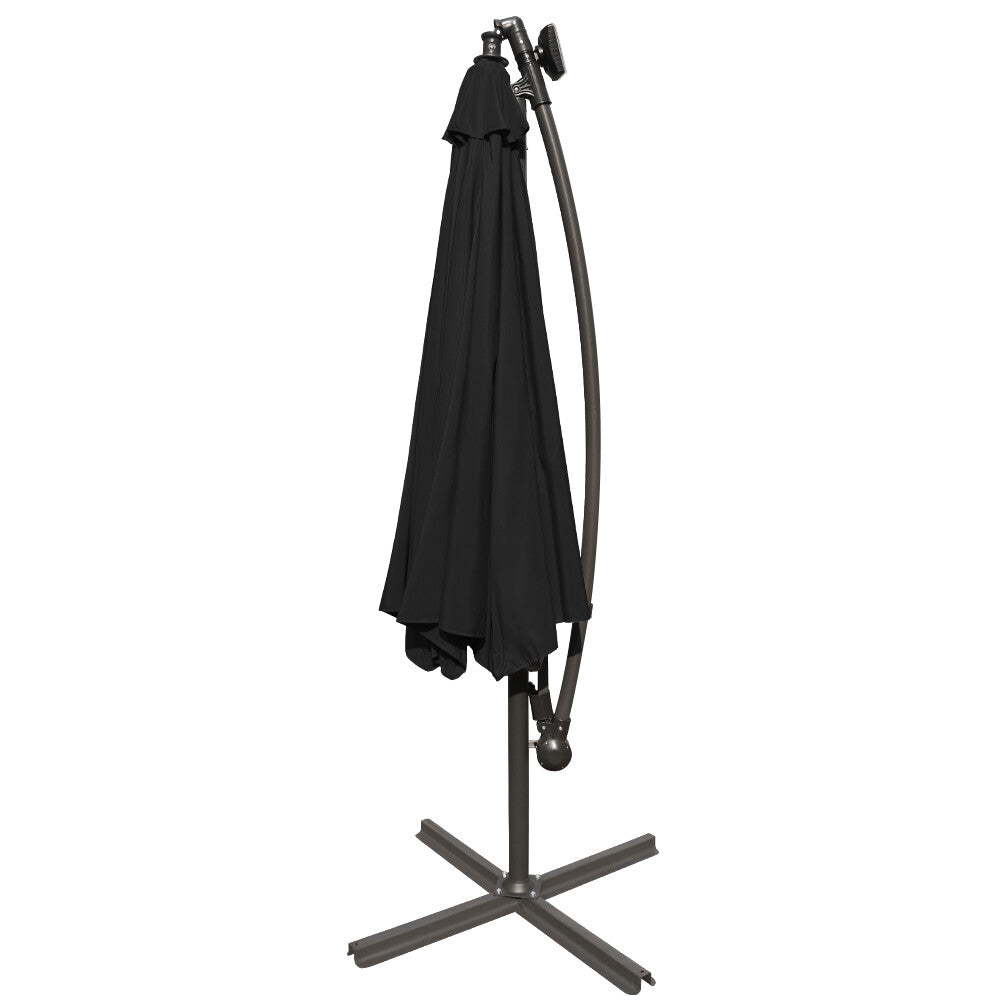 3M Outdoor LED Garden Patio Banana Parasol Hanging Umbrella Cantilever Black