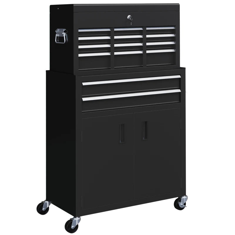 HOMCOM Portable Tool Box, Metal Tool Chest on Wheels with 6 Drawers for Garage and Workshop in Black