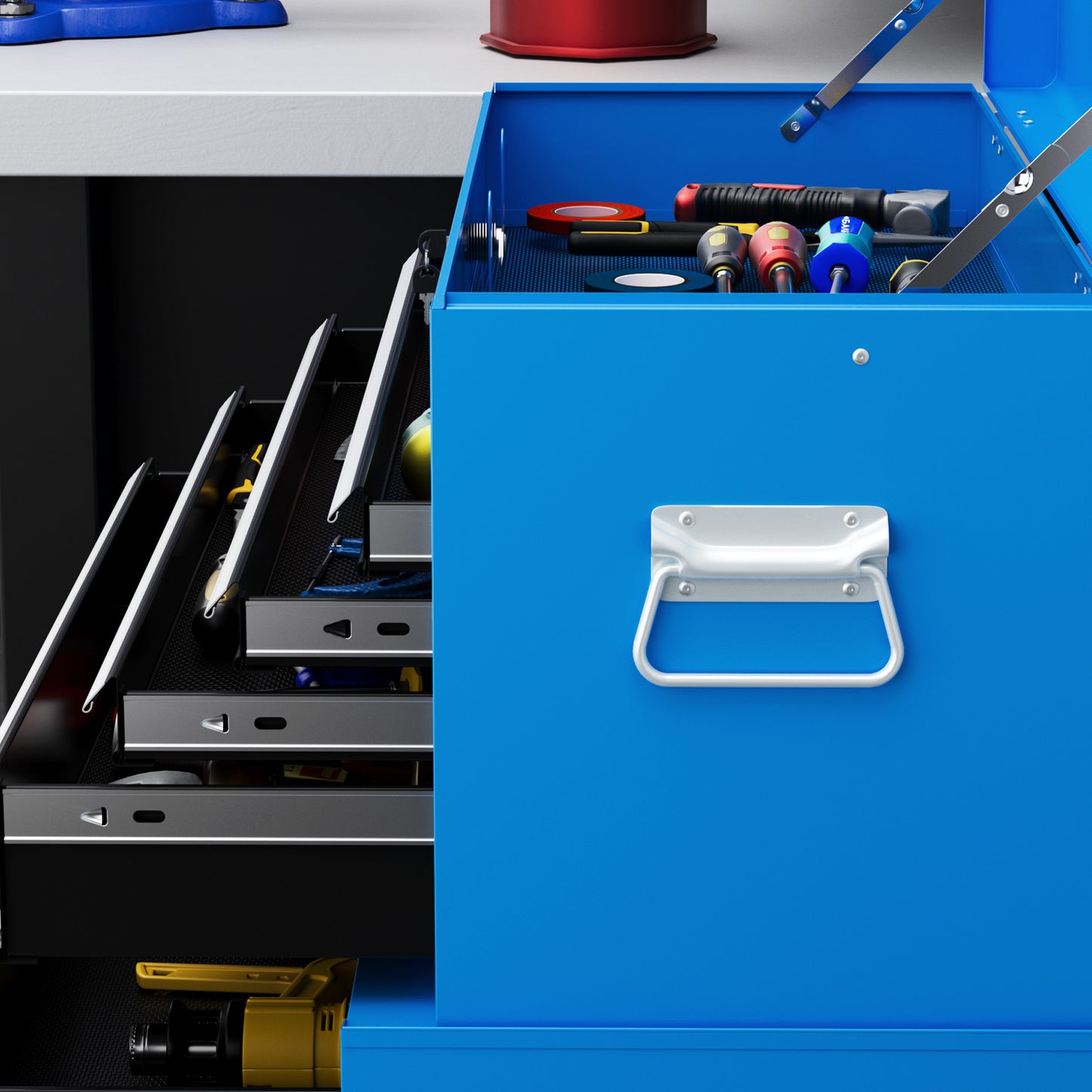 HOMCOM Portable Tool Box, Metal Tool Chest on Wheels with 6 Drawers for Garage and Workshop in Blue