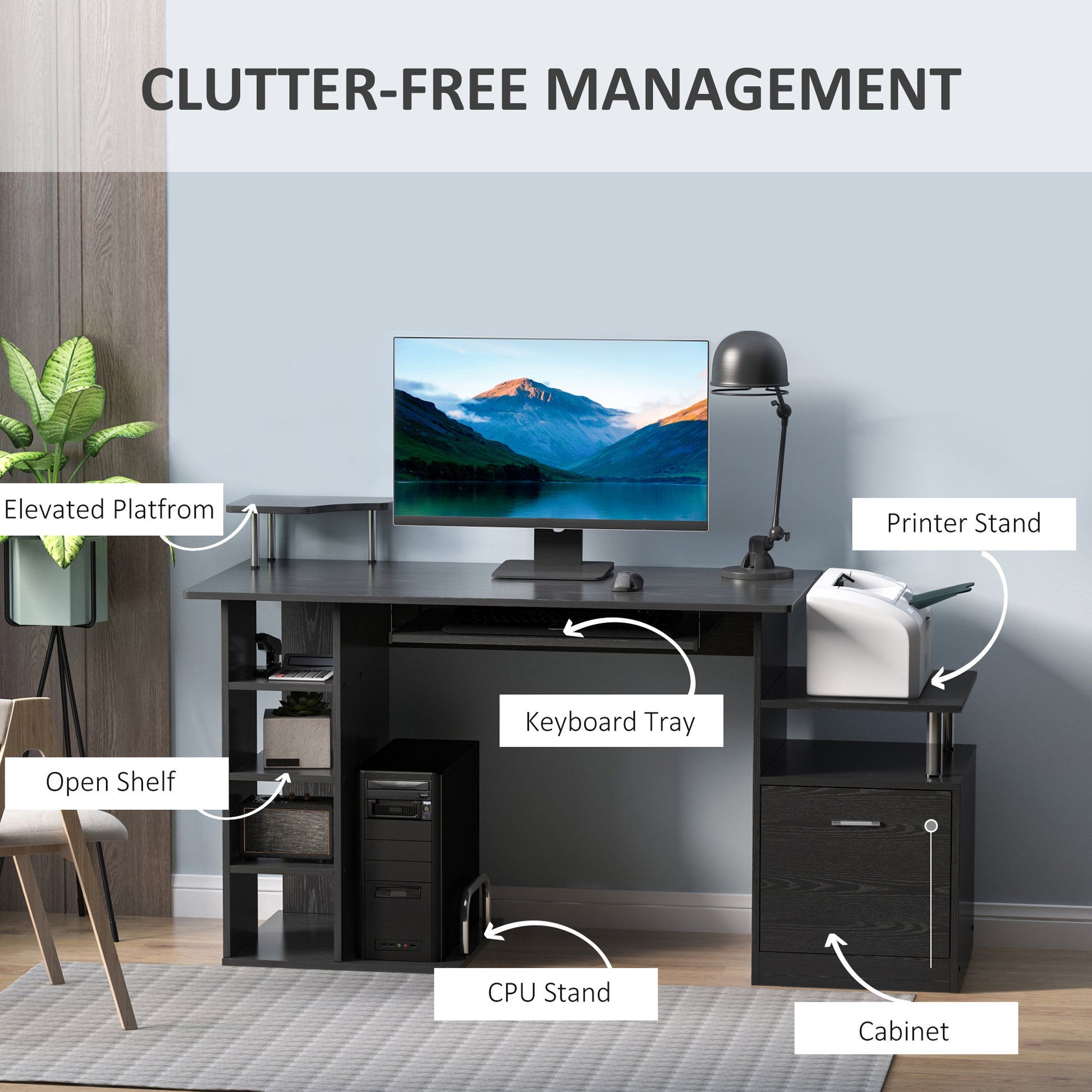 Computer Desk PC Workstation with Drawer Shelves CPU Storage Rack for Home or Office in BLACK | HOMCOM-2