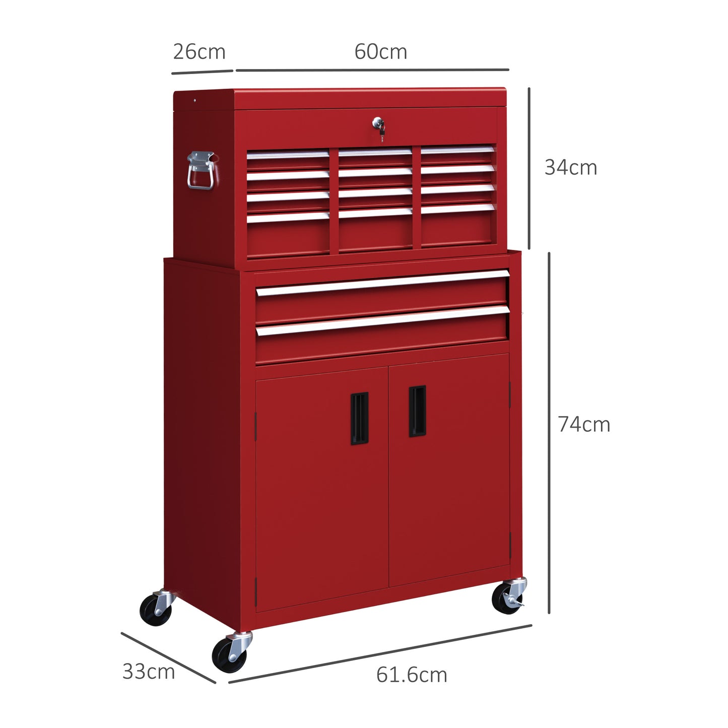 HOMCOM Portable Tool Box, Metal Tool Chest on Wheels with 6 Drawers for Garage and Workshop in Red