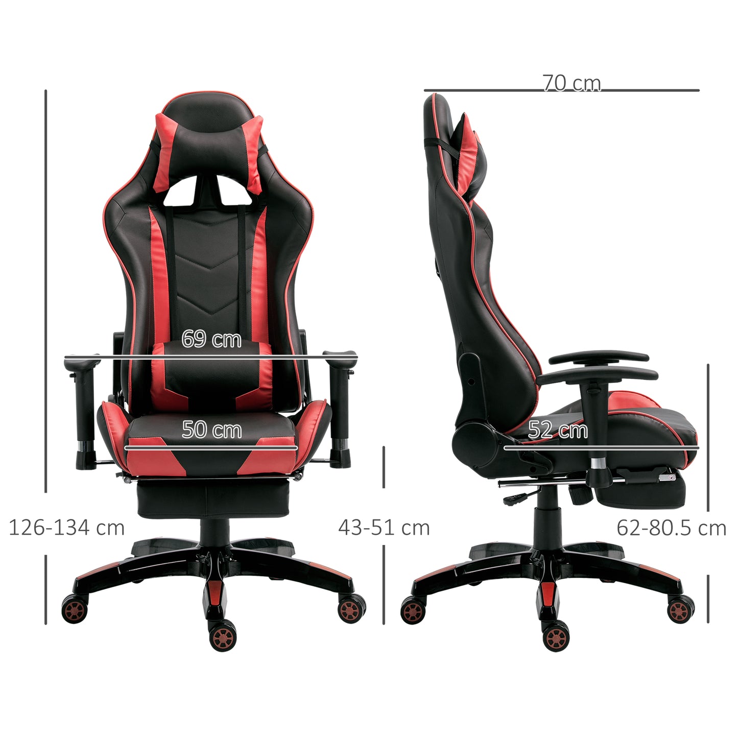 High-Back Gaming Chair Swivel Home Office Computer Racing Gamer Recliner Chair Faux Leather with Footrest, Wheels, Red Black | HOMCOM-1
