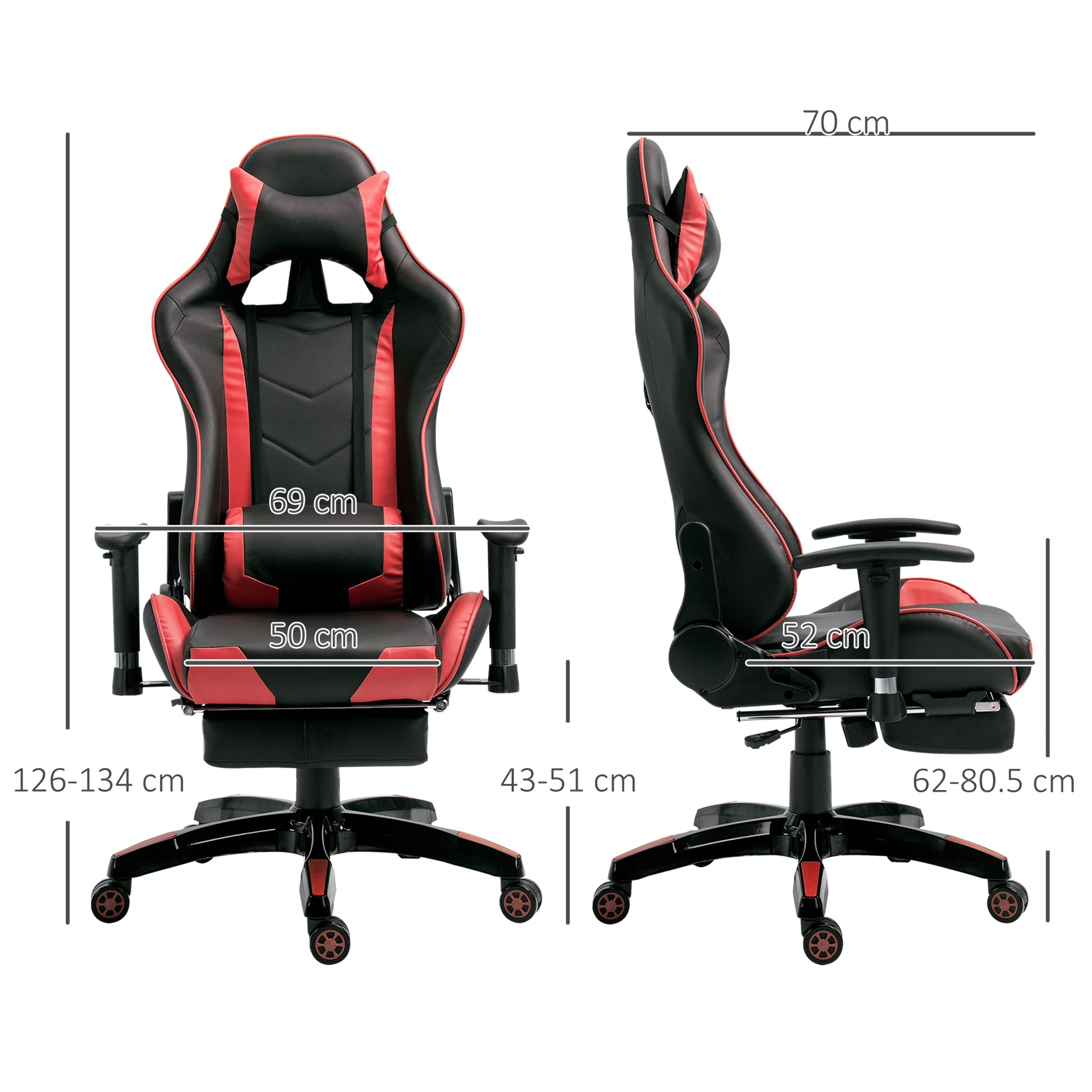 High-Back Gaming Chair Swivel Home Office Computer Racing Gamer Recliner Chair Faux Leather with Footrest, Wheels, Red Black | HOMCOM-1