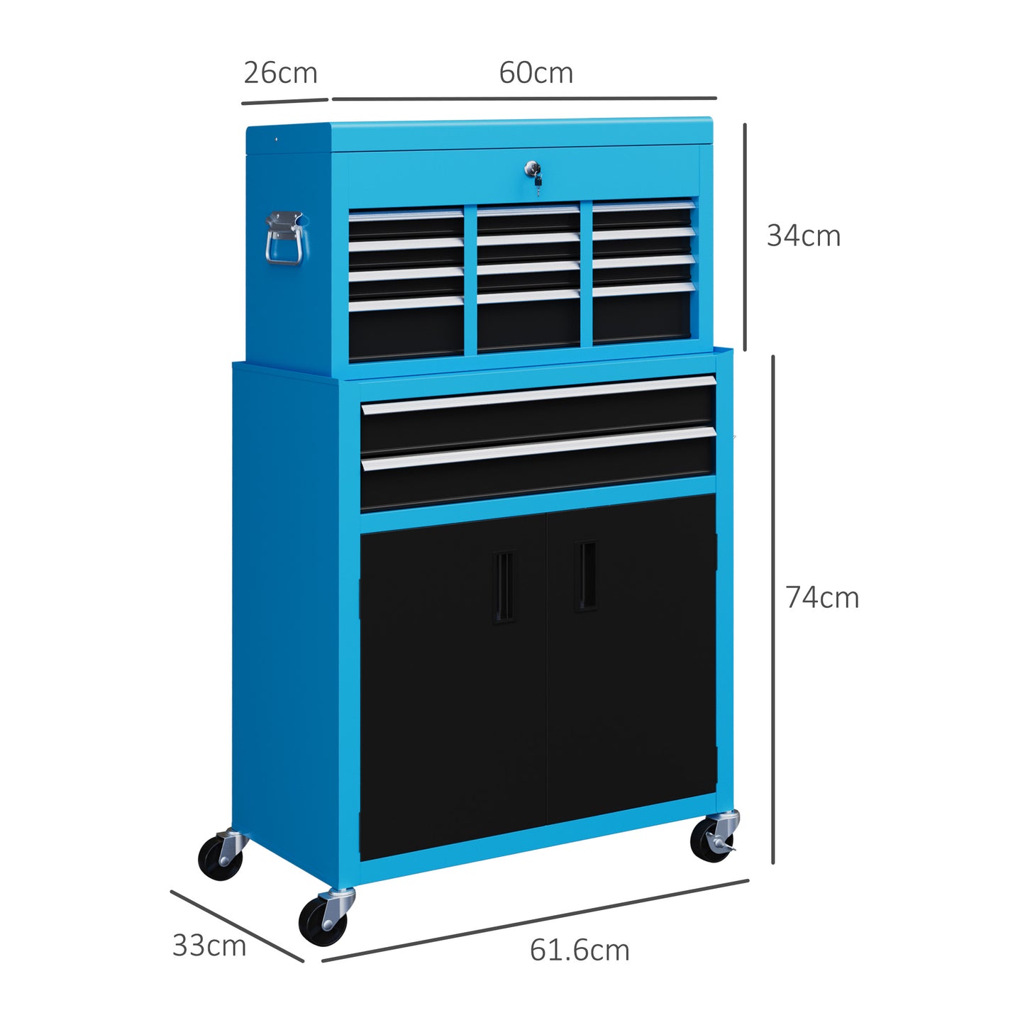 HOMCOM Portable Tool Box, Metal Tool Chest on Wheels with 6 Drawers for Garage and Workshop in Blue
