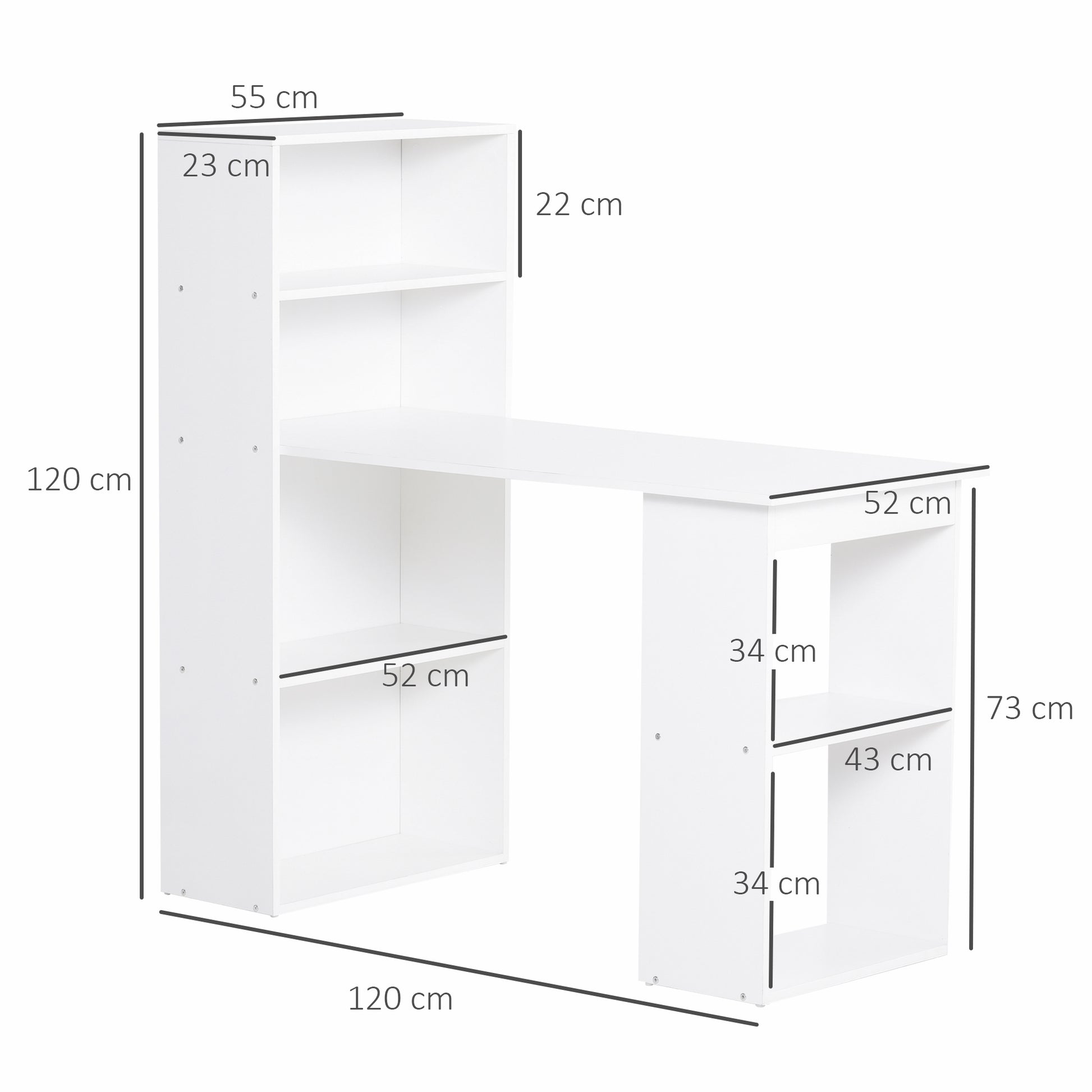 120cm Modern Computer Desk Bookshelf Writing Table Workstation PC Laptop Study Home Office 6 Shelves White | HOMCOM-1
